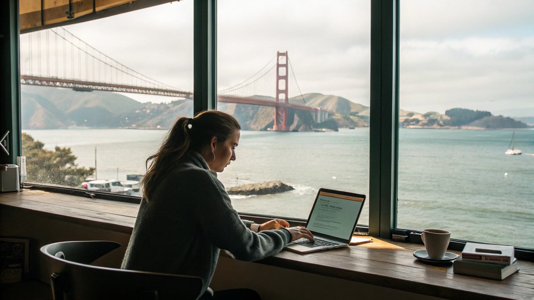 Person working at a standing desk